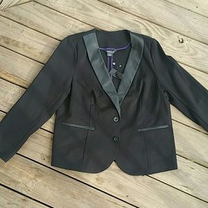 NWT leather trim tuxedo jacket